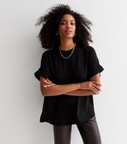 New Look Black Woven Short Sleeve Oversized T-Shirt
